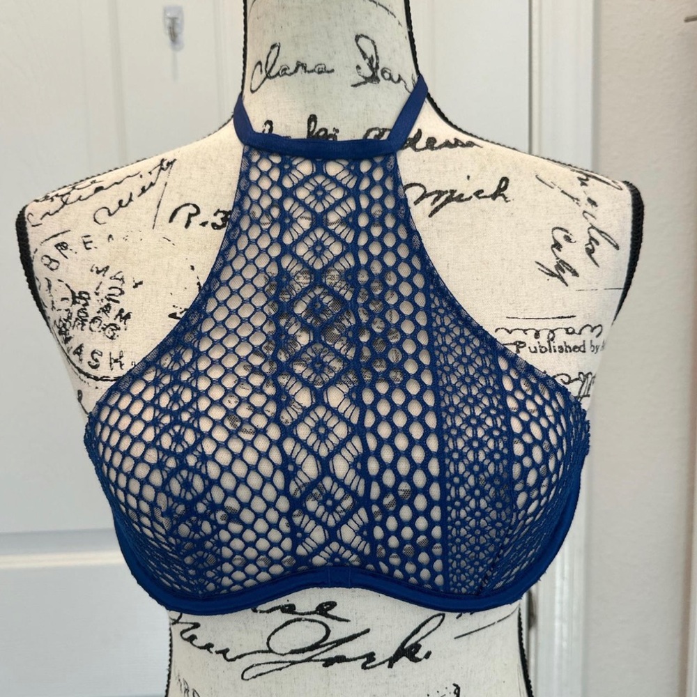 Victoria's Secret Very Sexy Blue Fishnet Halter Bralette